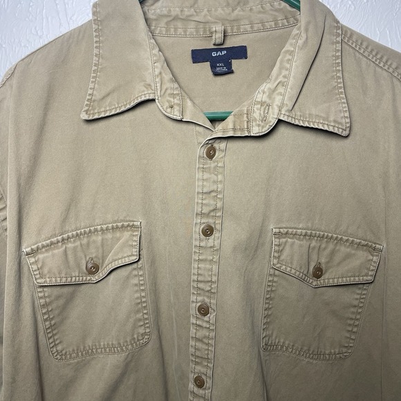 GAP XXL Khaki‎ Utility Shirt 100% Cotton Long Sleeve Button Front Workwear - Picture 4 of 8
